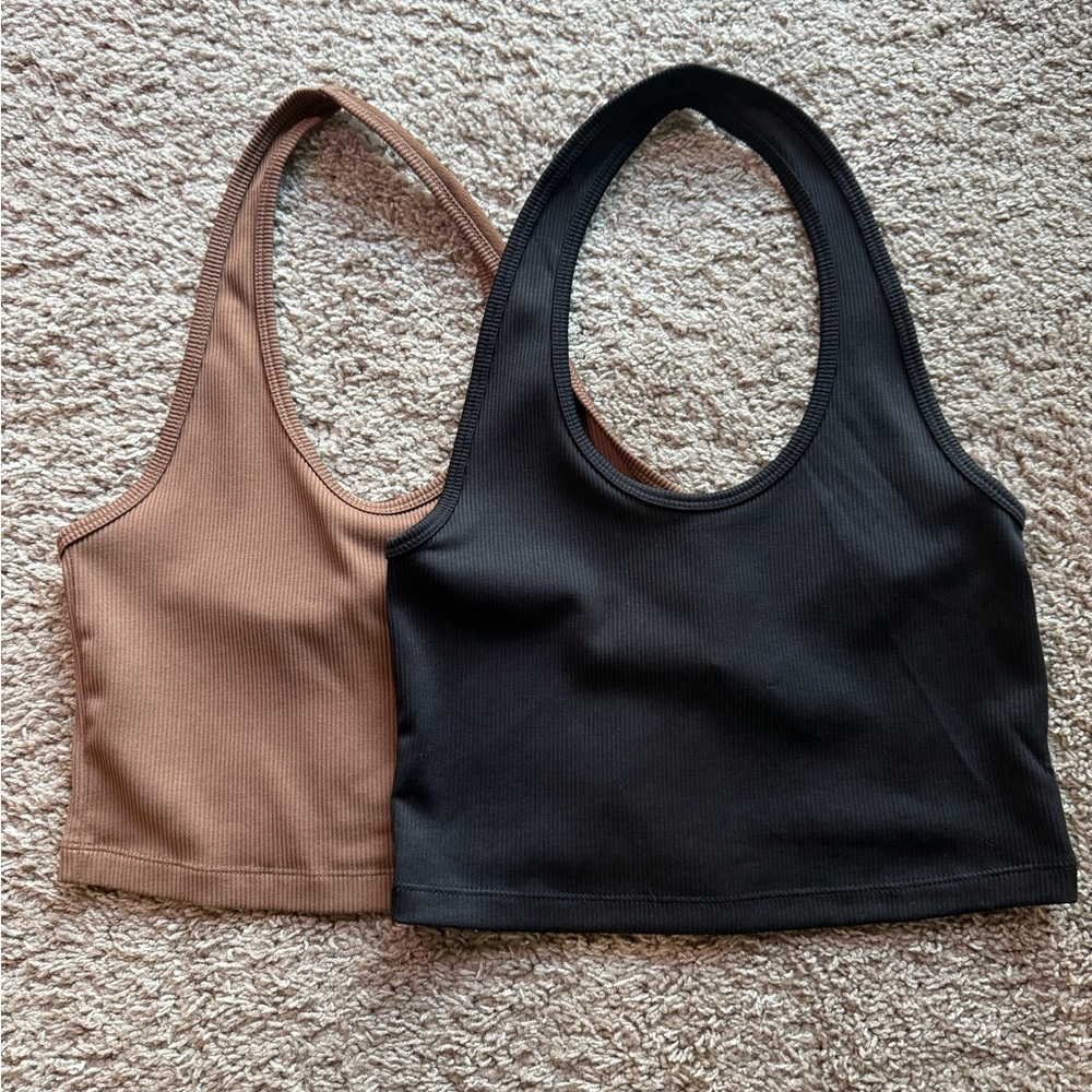 Black and Brown Ribbed Halter Tops